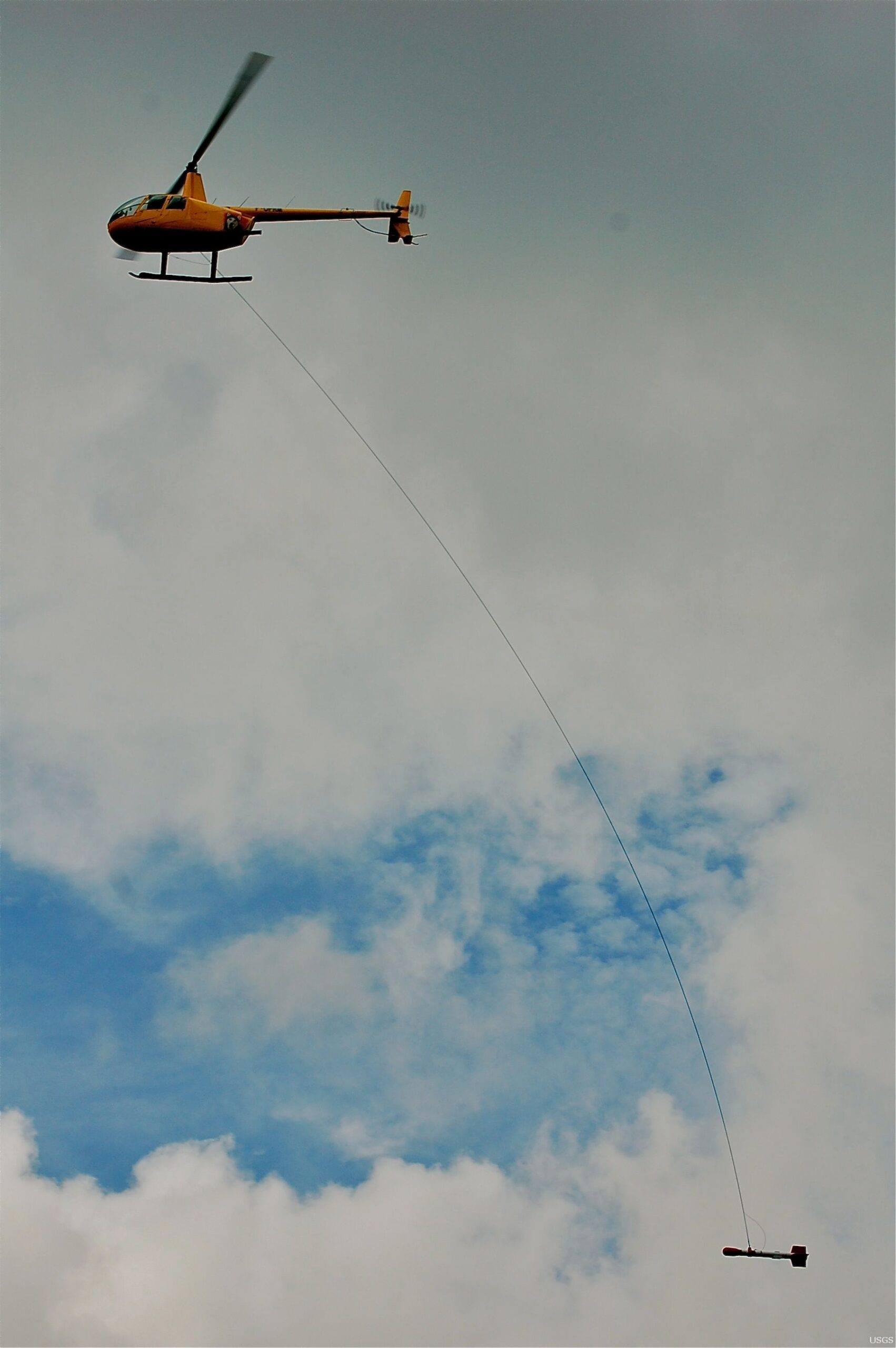 Conventional airborne magnetic survey with a suspended sensor